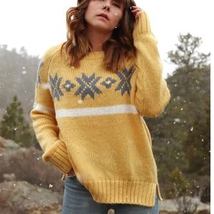 WOODEN SHIPS ASPEN CREW SWEATER Yellow Gray and White Size Large